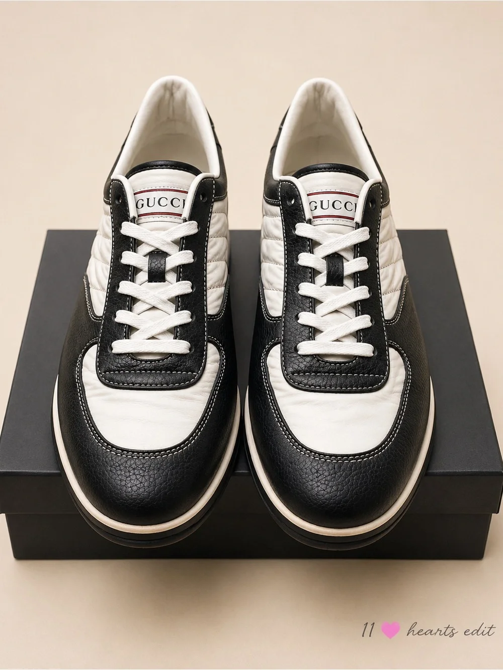Gucci Leather Web Low Top Sneakers Men’s 11 Navy White Made in Italy 233326